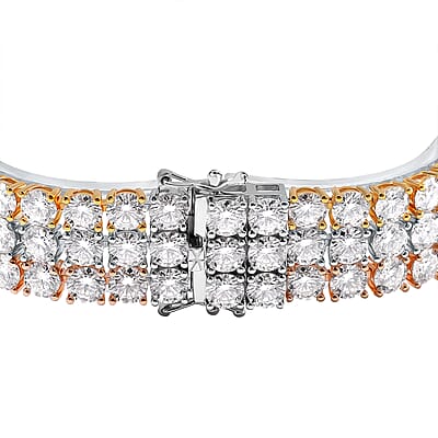Moissanite 40.90 ctw Three-Row Bracelet in 18K Vermeil YRG and Rhodium Over Sterling Silver (6.50 In)