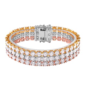 Moissanite 46.15 ctw Three-Row Bracelet in 18K Vermeil YRG and Rhodium Over Sterling Silver (7.25 In)