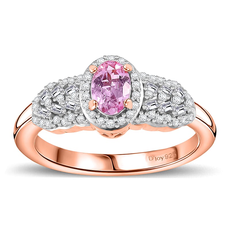 D'Joy Premium Narsipatnam Pink Spinel and Diamond 0.80 ctw Blushing Elegance Ring in 18K Vermeil Rose Gold Over Sterling Silver (Size 10.0)