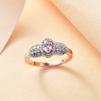 D'Joy Premium Narsipatnam Pink Spinel and Diamond 0.80 ctw Blushing Elegance Ring in 18K Vermeil Rose Gold Over Sterling Silver (Size 10.0)