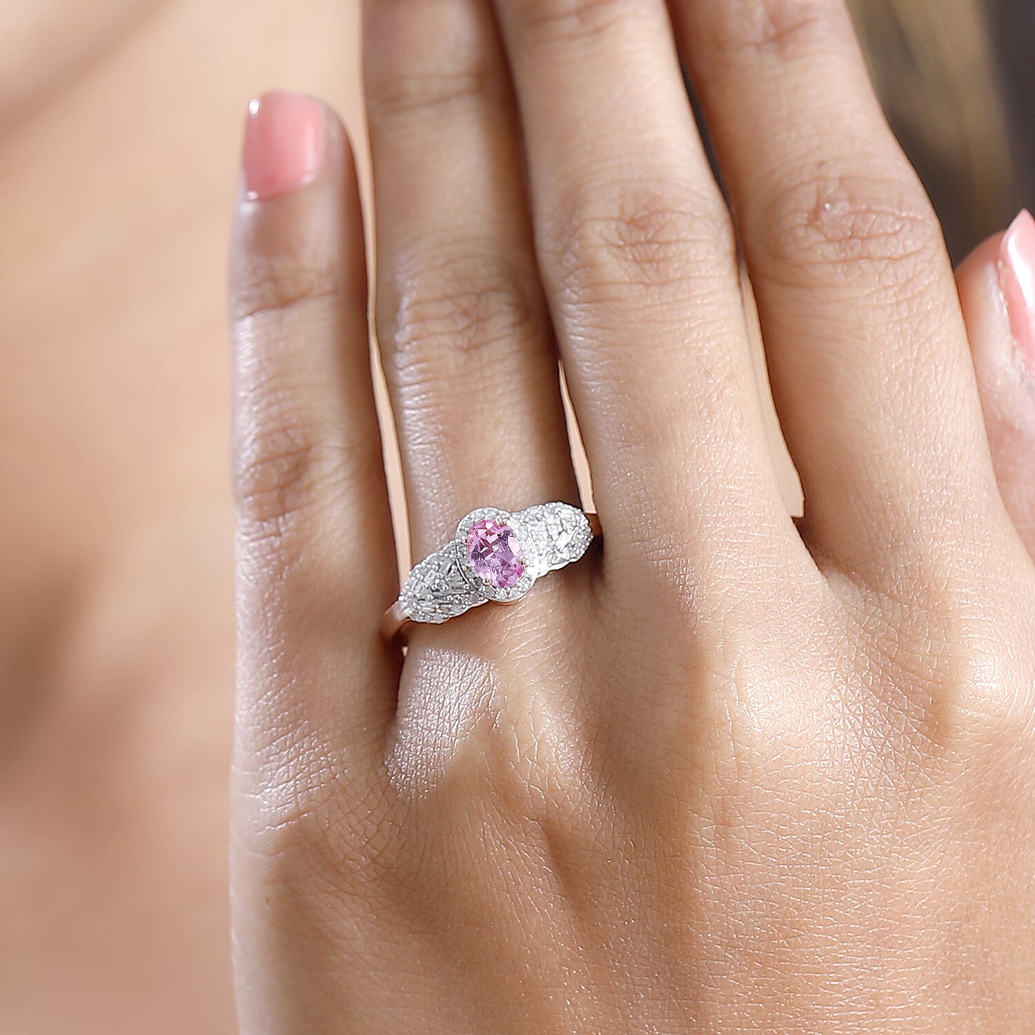 D'Joy Premium Narsipatnam Pink Spinel and Diamond 0.80 ctw Blushing Elegance Ring in 18K Vermeil Rose Gold Over Sterling Silver (Size 10.0)