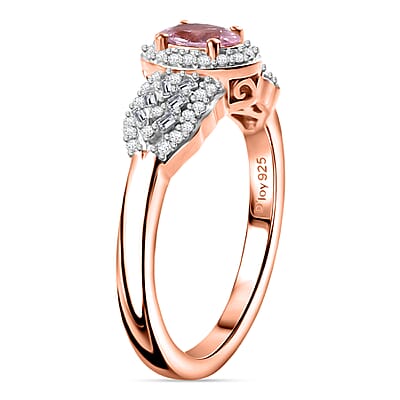D'Joy Premium Narsipatnam Pink Spinel and Diamond 0.80 ctw Blushing Elegance Ring in 18K Vermeil Rose Gold Over Sterling Silver (Size 10.0)