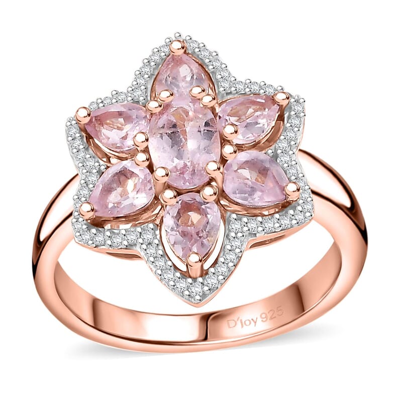 D'Joy Narsipatnam Pink Spinel and White Zircon 1.75 ctw Blossom Flower Ring in 18K Vermeil Rose Gold Over Sterling Silver (Size 10.0)