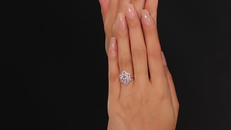Narsipatnam Pink Spinel, White Zircon Blossom Flower Ring in 18K Vermeil RG Over Sterling Silver (Size 10.0) 1.75 ctw