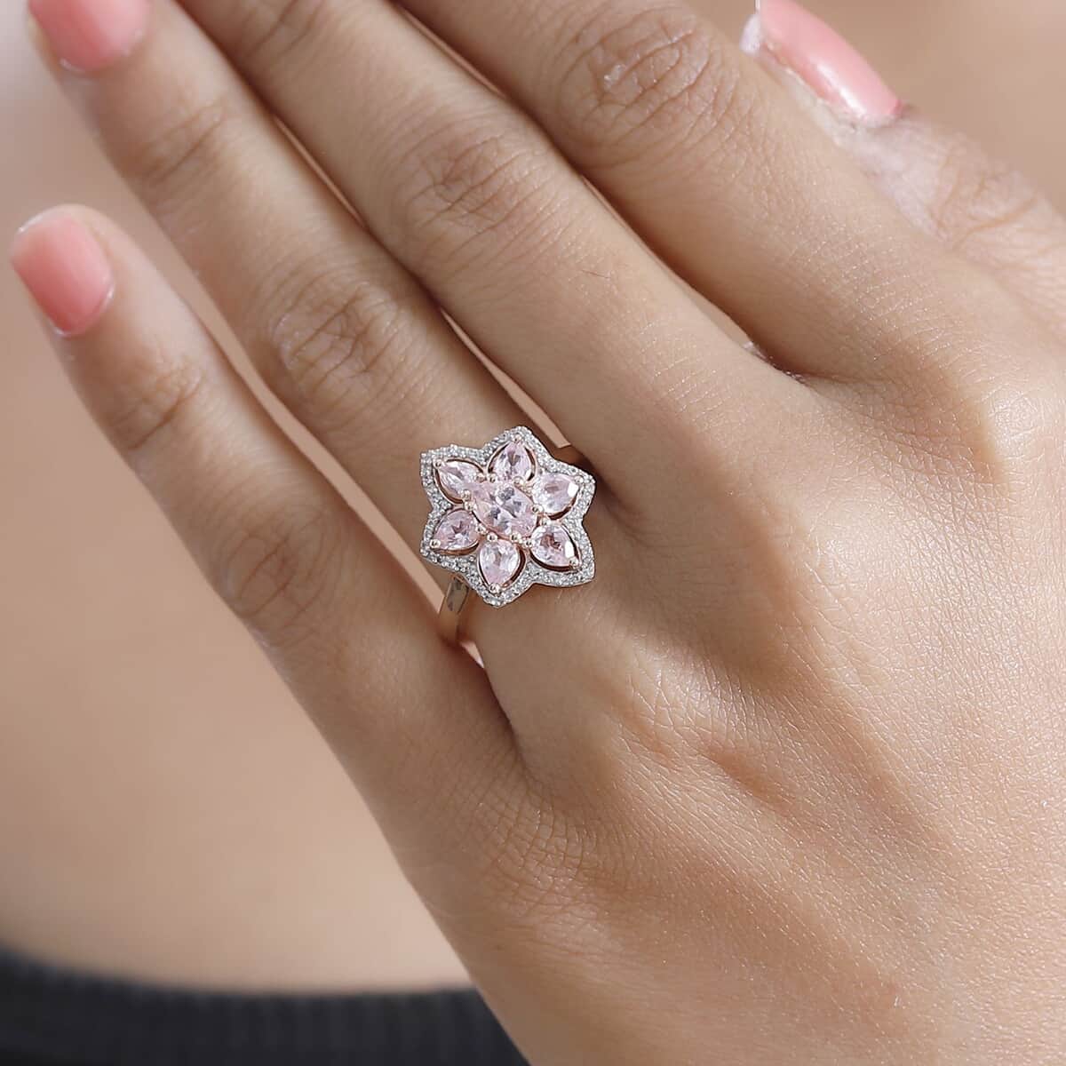 Narsipatnam Pink Spinel and White Zircon 1.75 ctw Blossom Flower Ring in 18K Vermeil Rose Gold Over Sterling Silver (Size 10.0) image number 2