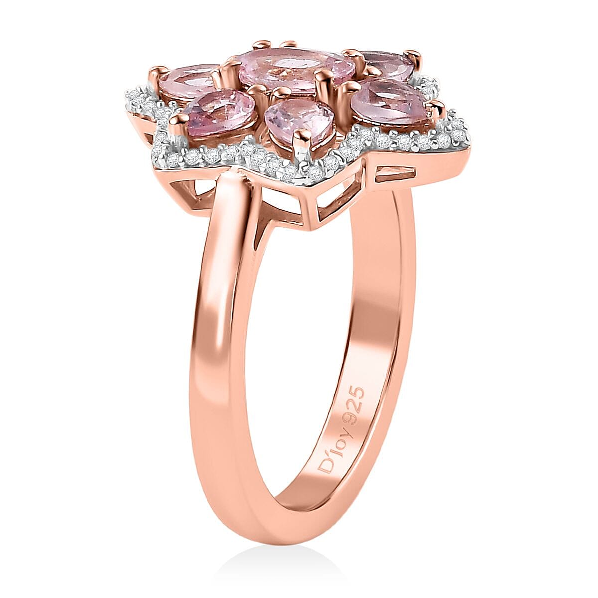 D'Joy Narsipatnam Pink Spinel and White Zircon 1.75 ctw Blossom Flower Ring in 18K Vermeil Rose Gold Over Sterling Silver (Size 10.0)