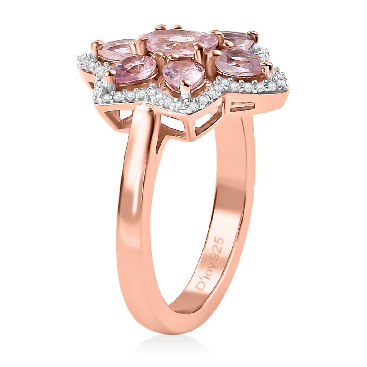 Narsipatnam Pink Spinel and White Zircon 1.75 ctw Blossom Flower Ring in 18K Vermeil Rose Gold Over Sterling Silver (Size 10.0) image number 3