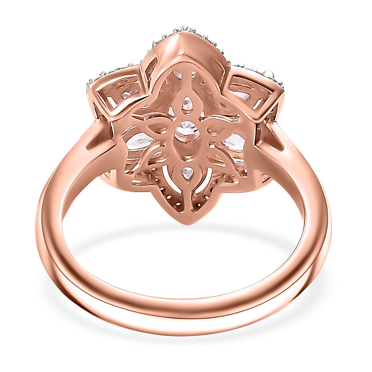 D'Joy Narsipatnam Pink Spinel and White Zircon 1.75 ctw Blossom Flower Ring in 18K Vermeil Rose Gold Over Sterling Silver (Size 10.0)