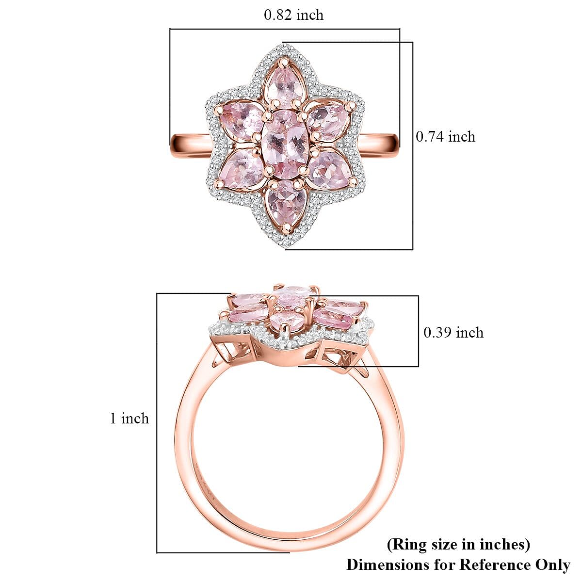 D'Joy Narsipatnam Pink Spinel and White Zircon 1.75 ctw Blossom Flower Ring in 18K Vermeil Rose Gold Over Sterling Silver (Size 10.0)