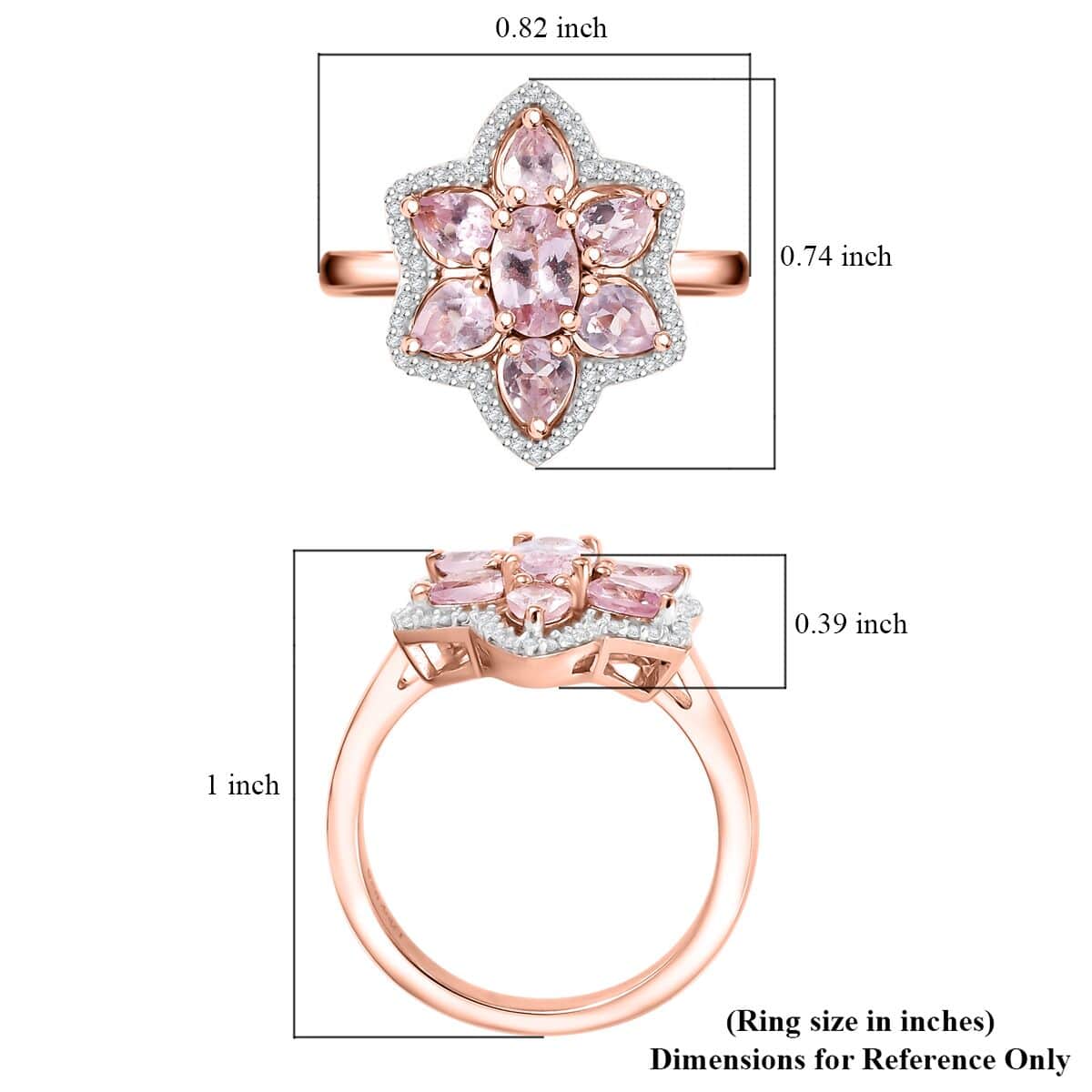 Narsipatnam Pink Spinel and White Zircon 1.75 ctw Blossom Flower Ring in 18K Vermeil Rose Gold Over Sterling Silver (Size 10.0) image number 5