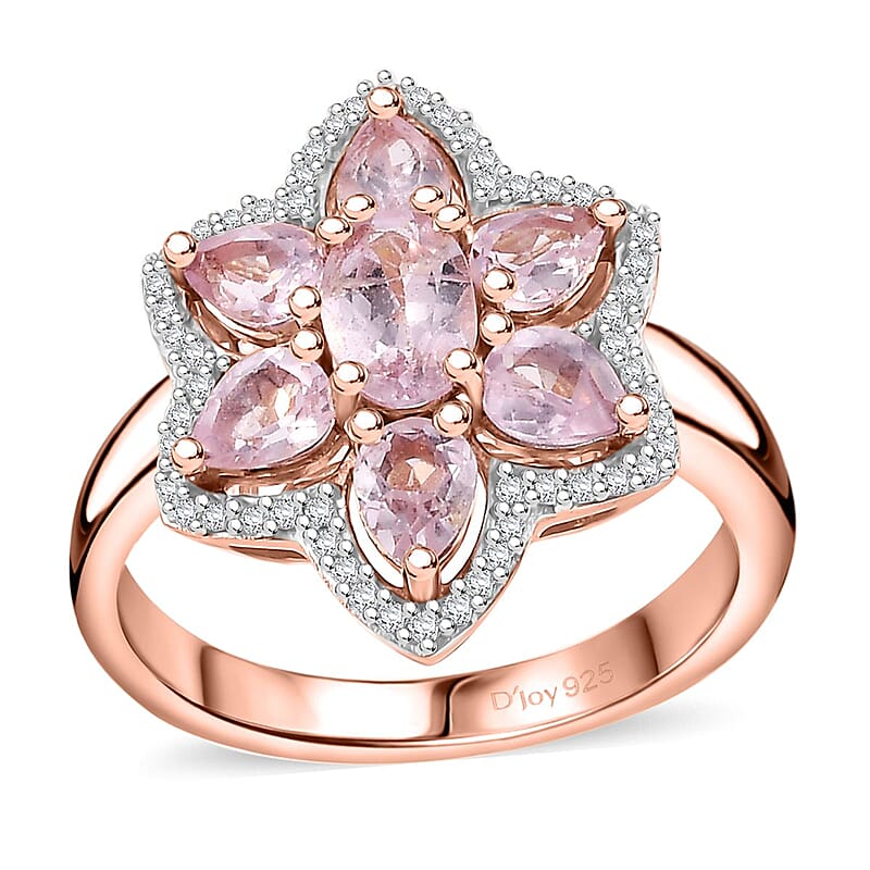 D'Joy Narsipatnam Pink Spinel and White Zircon 1.75 ctw Blossom Flower Ring in 18K Vermeil Rose Gold Over Sterling Silver (Size 7.0)