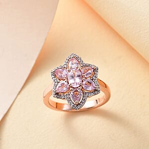 D'Joy Narsipatnam Pink Spinel and White Zircon 1.75 ctw Blossom Flower Ring in 18K Vermeil Rose Gold Over Sterling Silver (Size 7.0)