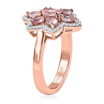 D'Joy Narsipatnam Pink Spinel and White Zircon 1.75 ctw Blossom Flower Ring in 18K Vermeil Rose Gold Over Sterling Silver (Size 7.0)