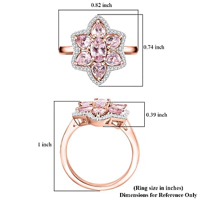 D'Joy Narsipatnam Pink Spinel and White Zircon 1.75 ctw Blossom Flower Ring in 18K Vermeil Rose Gold Over Sterling Silver (Size 7.0)