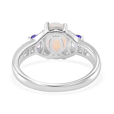 Ethiopian Welo Opal and Multi Gemstone 2.00 ctw Aurora Grove Ring in Rhodium Over Sterling Silver (Size 10.0)