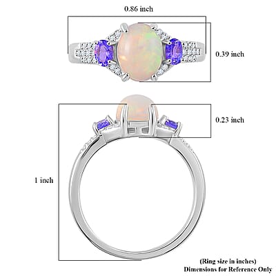 Ethiopian Welo Opal and Multi Gemstone 2.00 ctw Aurora Grove Ring in Rhodium Over Sterling Silver (Size 10.0)