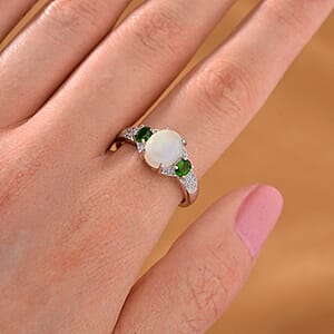 Ethiopian Welo Opal and Multi Gemstone 1.70 ctw Aurora Grove Ring in Rhodium Over Sterling Silver (Size 5.0)