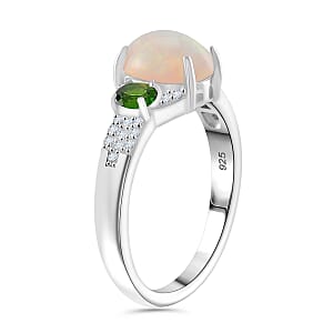 Ethiopian Welo Opal and Multi Gemstone 1.70 ctw Aurora Grove Ring in Rhodium Over Sterling Silver (Size 5.0)