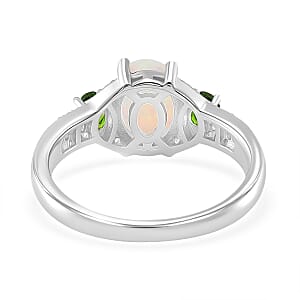 Ethiopian Welo Opal and Multi Gemstone 1.70 ctw Aurora Grove Ring in Rhodium Over Sterling Silver (Size 5.0)