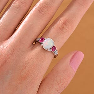 Ethiopian Welo Opal and Multi Gemstone 1.90 ctw Aurora Grove Ring in Rhodium Over Sterling Silver (Size 8.0)