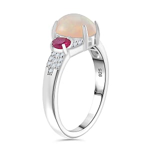 Ethiopian Welo Opal and Multi Gemstone 1.90 ctw Aurora Grove Ring in Rhodium Over Sterling Silver (Size 8.0)