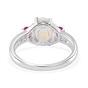 Ethiopian Welo Opal and Multi Gemstone 1.90 ctw Aurora Grove Ring in Rhodium Over Sterling Silver (Size 8.0)