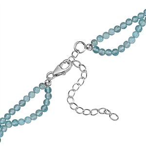 D'Joy Artisan Crafted Natural Green Larimar and Apatite Beaded 75.65 ctw Floral Necklace in Black Oxidized Sterling Silver 18 Inches