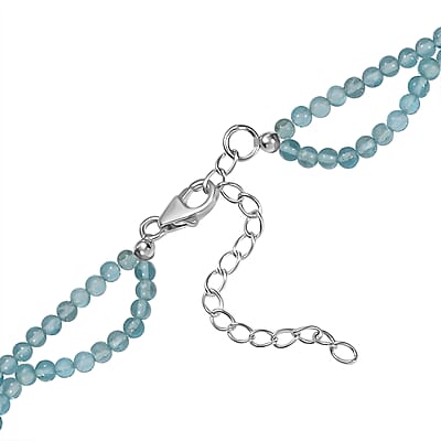 D'Joy Artisan Crafted Natural Green Larimar and Apatite Beaded 75.65 ctw Floral Necklace in Black Oxidized Sterling Silver 18 Inches