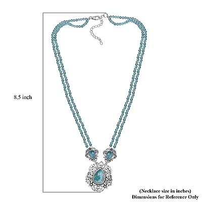 D'Joy Artisan Crafted Natural Green Larimar and Apatite Beaded 75.65 ctw Floral Necklace in Black Oxidized Sterling Silver 18 Inches