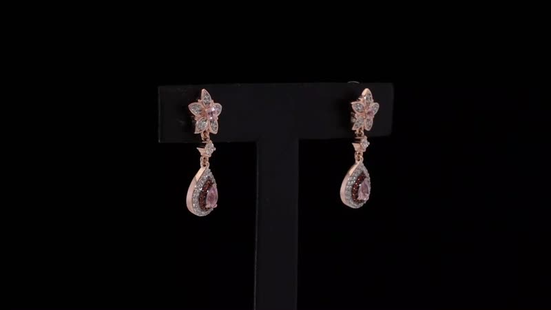 D'Joy Narsipatnam Pink Spinel, Brown and White Zircon 1.70 ctw Raindrop Blooming Earrings in 18K Vermeil Rose Gold Over Sterling Silver