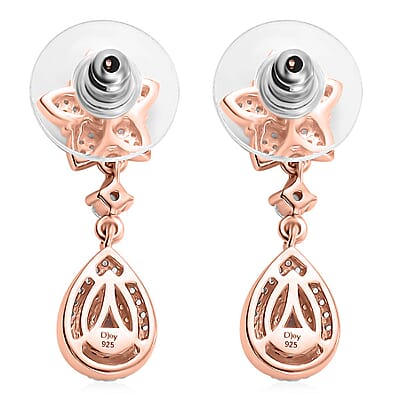 D'Joy Narsipatnam Pink Spinel, Brown and White Zircon 1.70 ctw Raindrop Blooming Earrings in 18K Vermeil Rose Gold Over Sterling Silver