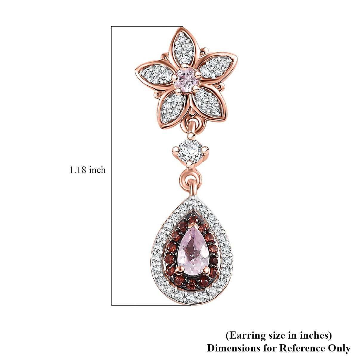 D'Joy Narsipatnam Pink Spinel, Brown and White Zircon 1.70 ctw Raindrop Blooming Earrings in 18K Vermeil Rose Gold Over Sterling Silver