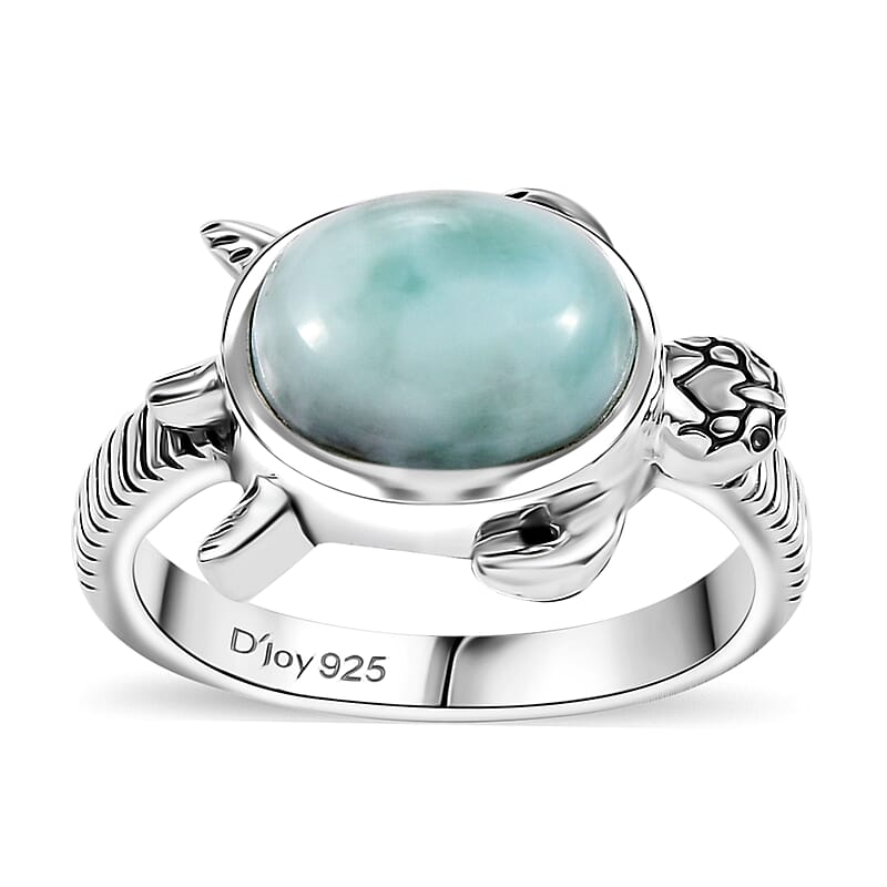 Artisan Crafted Natural Green Larimar 3.30 ctw Turtle Ring in Black Oxidized Sterling Silver (Size 10.0)