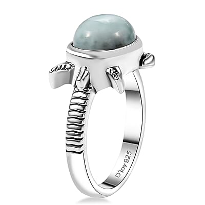 Artisan Crafted Natural Green Larimar 3.30 ctw Turtle Ring in Black Oxidized Sterling Silver (Size 10.0)