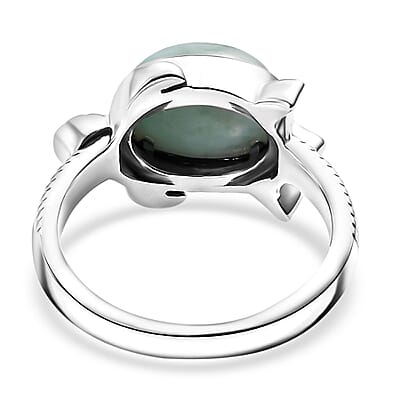 Artisan Crafted Natural Green Larimar 3.30 ctw Turtle Ring in Black Oxidized Sterling Silver (Size 10.0)