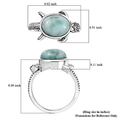 Artisan Crafted Natural Green Larimar 3.30 ctw Turtle Ring in Black Oxidized Sterling Silver (Size 10.0)