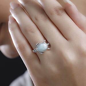 D'Joy Artisan Crafted Natural Green Larimar 3.30 ctw Turtle Ring in Black Oxidized Sterling Silver (Size 8.0)