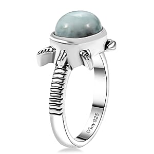 D'Joy Artisan Crafted Natural Green Larimar 3.30 ctw Turtle Ring in Black Oxidized Sterling Silver (Size 8.0)