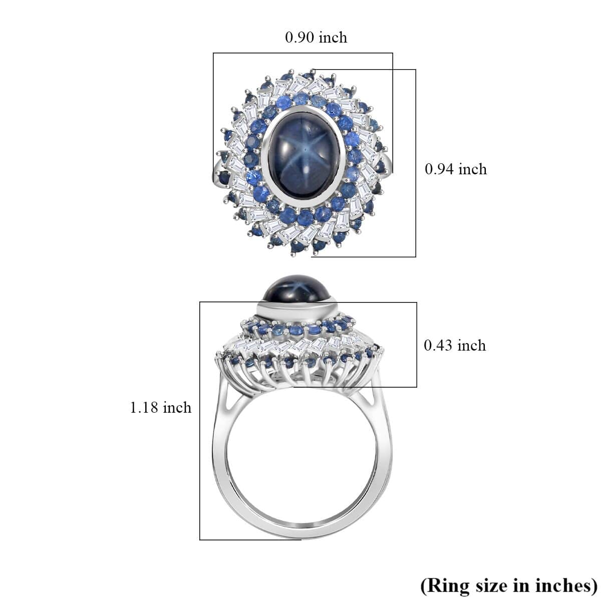 Blue Star Sapphire (DF) and Multi Gemstone 6.15 ctw Celestial Dahlia Ring in Rhodium Over Sterling Silver (Size 10.0) (Del. in 10-12 Days) image number 5