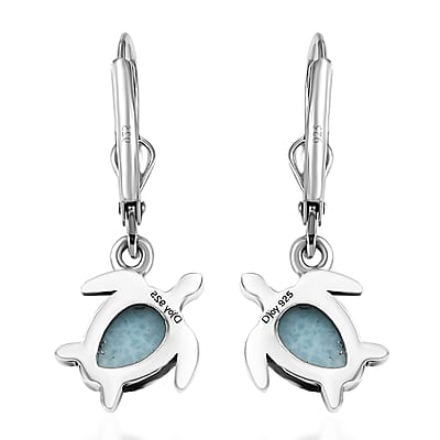 D'Joy Artisan Crafted Natural Green Larimar 1.85 ctw Turtle Earrings in Black Oxidized Sterling Silver