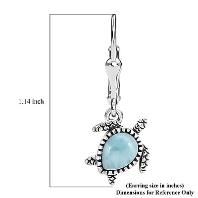 D'Joy Artisan Crafted Natural Green Larimar 1.85 ctw Turtle Earrings in Black Oxidized Sterling Silver