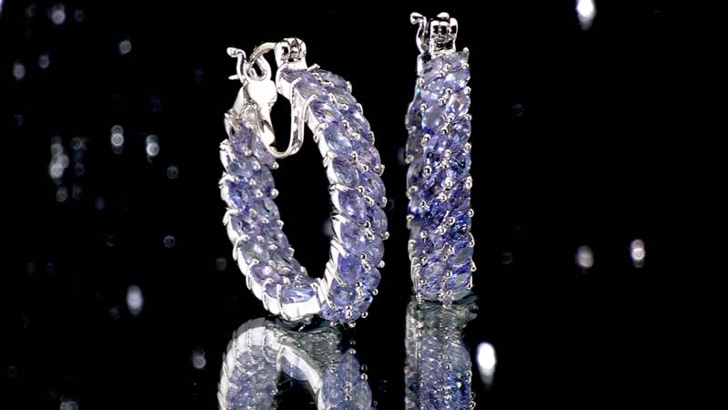 Doorbuster Karis Tanzanite 5.90 ctw Hoop Earrings in Platinum Bond