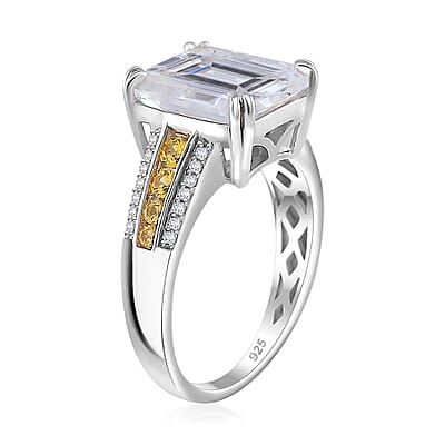 Moissanite and Yellow Sapphire 5.20 ctw Royal Majesty Ring in Rhodium Over Sterling Silver (Size 10.0)