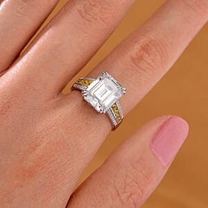 Moissanite and Yellow Sapphire 5.20 ctw Royal Majesty Ring in Rhodium Over Sterling Silver (Size 8.0)