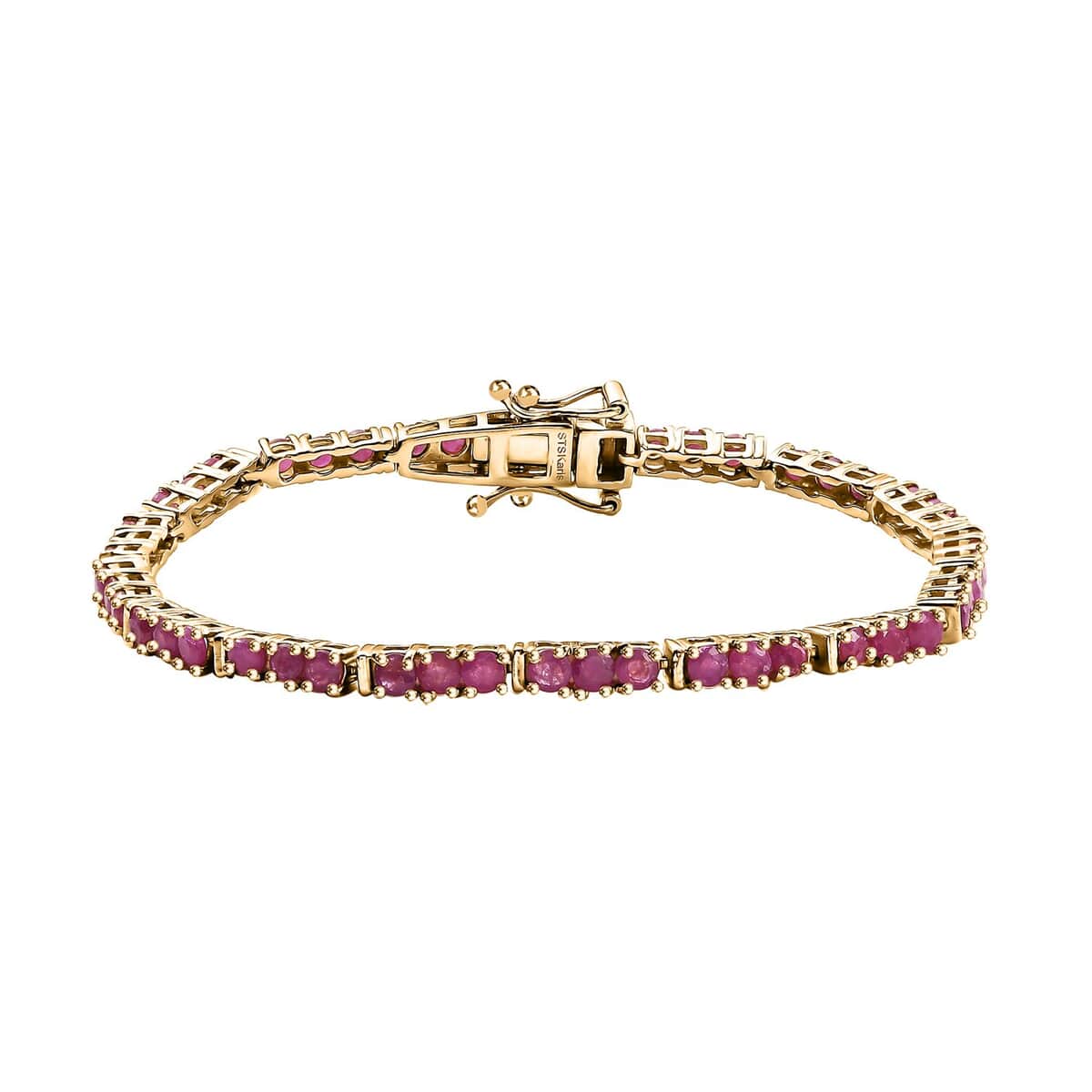 Doorbuster Karis Ruby 5.85 ctw Tennis Bracelet in 18K Yellow Gold Plated (6.50 In) image number 0