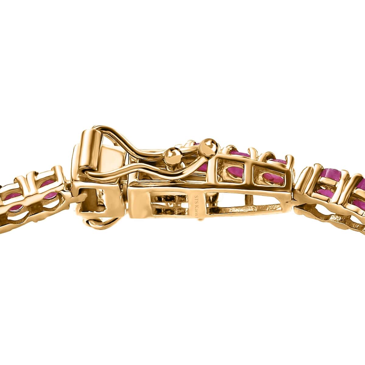 Doorbuster Karis Ruby 5.85 ctw Tennis Bracelet in 18K Yellow Gold Plated (6.50 In) image number 3