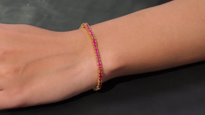Doorbuster Karis Ruby 5.85 ctw Tennis Bracelet in 18K Yellow Gold Plated (6.50 In)