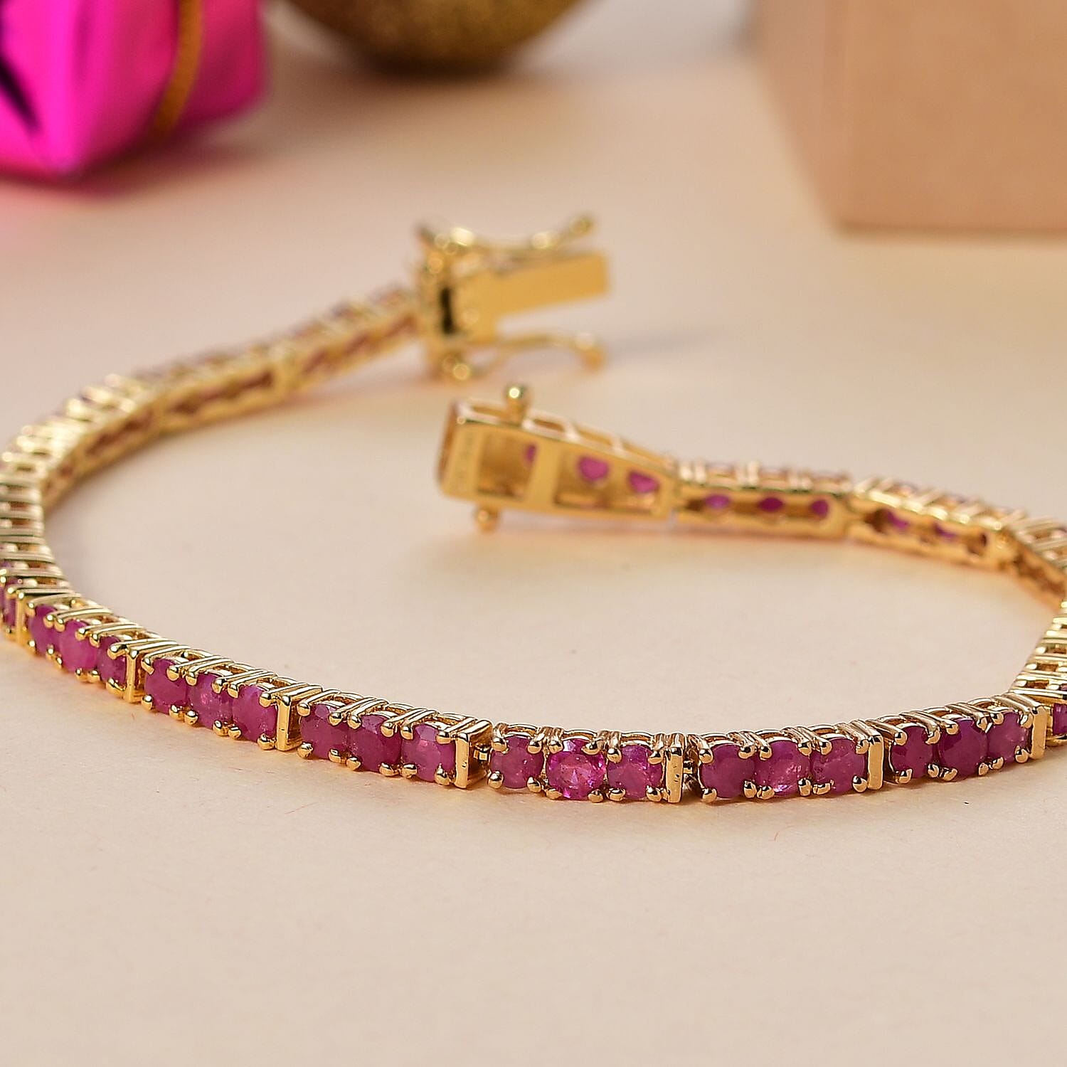 Karis Ruby 6.85 ctw Tennis Bracelet in 18K YG Plated (7.25 In)