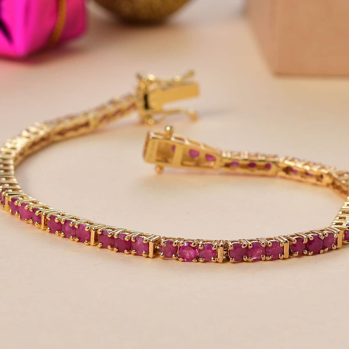 Doorbuster Karis Ruby 6.85 ctw Tennis Bracelet in 18K YG Plated (7.25 In) image number 1