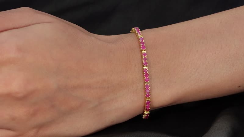 Doorbuster Karis Ruby 5.85 ctw Tennis Bracelet in 18K Yellow Gold Plated (6.50 In)